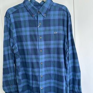 Vineyard Vines Blue and Green Plaid Shirt